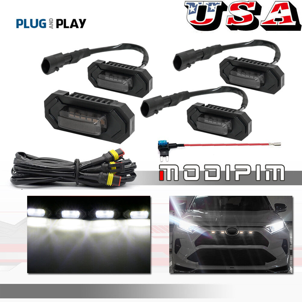 Pieces Smoked White Front Grill/Grill Mesh LED Light Kit for RAV4 2019-2022- v