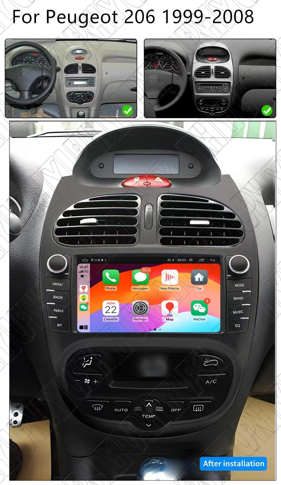 7 Android 14 Radio Stereo GPS Navigation 2+32GB for Peugeot 206 1999-08 Carplay