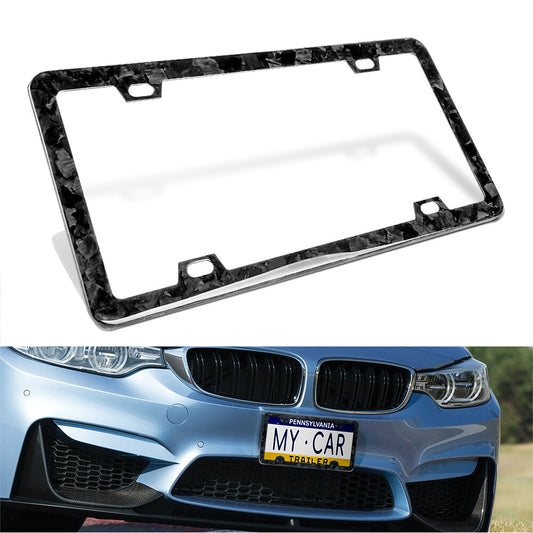 1X Universal Car Front  Rear Forged Carbon Fiber License Plate Frame Cover