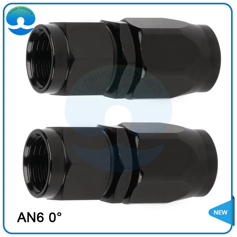 2Pcs Straight 6AN Swivel Hose End Fitting Adaptor Black For Oil Fuel Line Hose