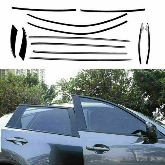 12x for Mazda CX-5 17-21 Glossy Black Steel Window Strip Sill Molding Cover Trim