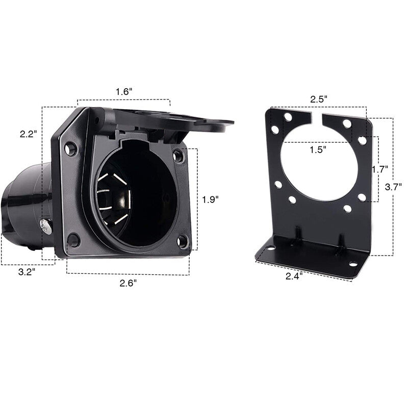 4-way flat to 7-way round RV blade trailer adapter reverse plug with bracket kit n