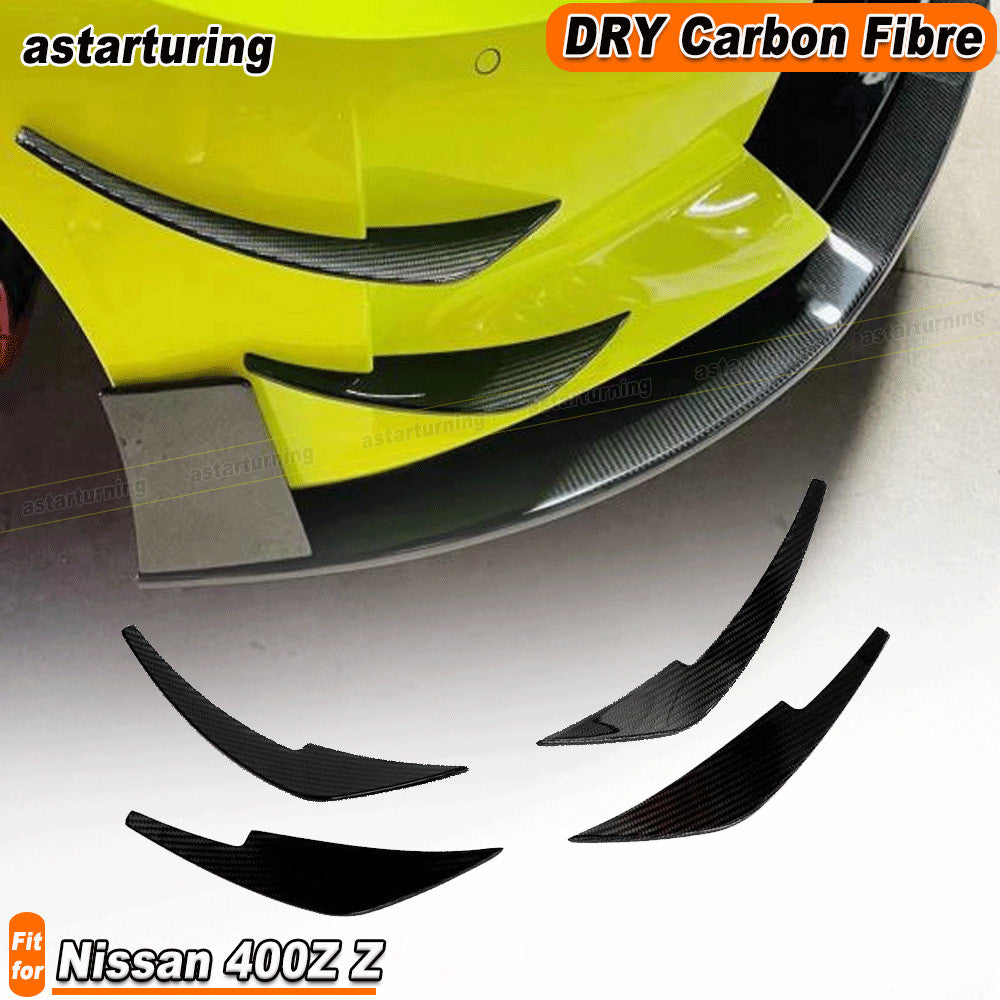 for Nissan 400Z Z 2023+ Dry Carbon Fiber Front Bumper Fins Canards Vent Splitter