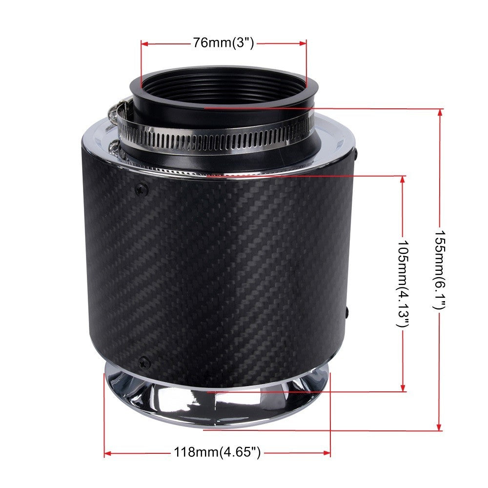 6 Tall 3 76mm Real Carbon Fiber Hi-Flow Air Filter Cold Air Intake Short for Ram Q