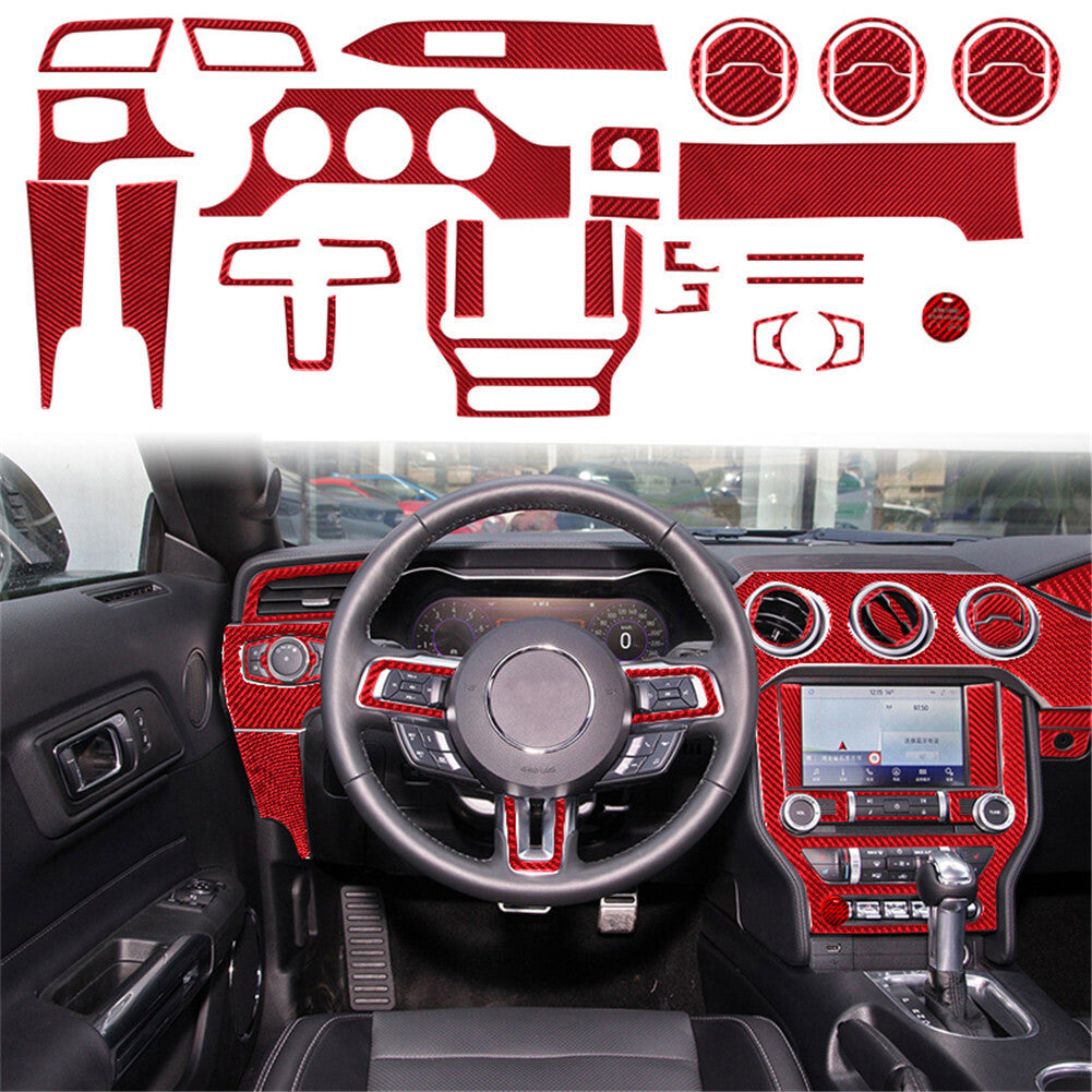 32Pcs Red Carbon Fiber Full Interior Kit Cover Trim  for ford  for Mustang 2015-2019