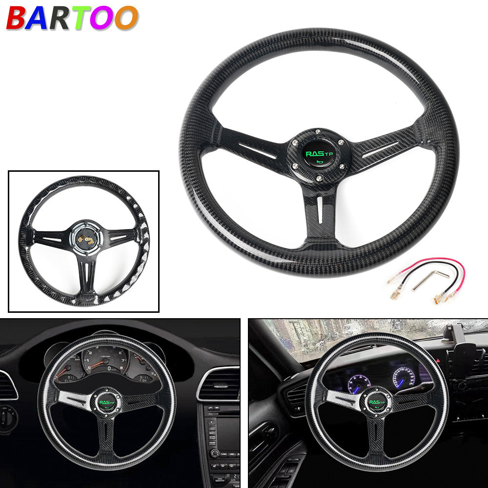 14inch/345mm 6 Bolt Universal Real Carbon Fiber Racing Steering Wheel Deep Dish