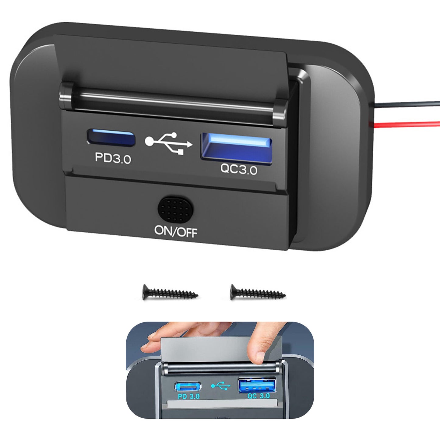 DC 12-24V Dual USB QC3.0 Car Fast Charger Socket Power Outlet LED Waterproof