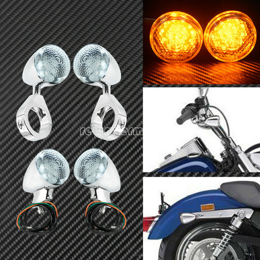 41mm Fork Aluminum All Chrome LED Turn Signal Light w/ Clear Lens Fit for Harley Q