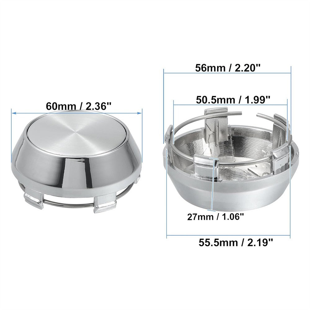 4x For Wheel Center Cap Universal Rim Chrome Hub Cap 60mm No Logo Silver Base Q