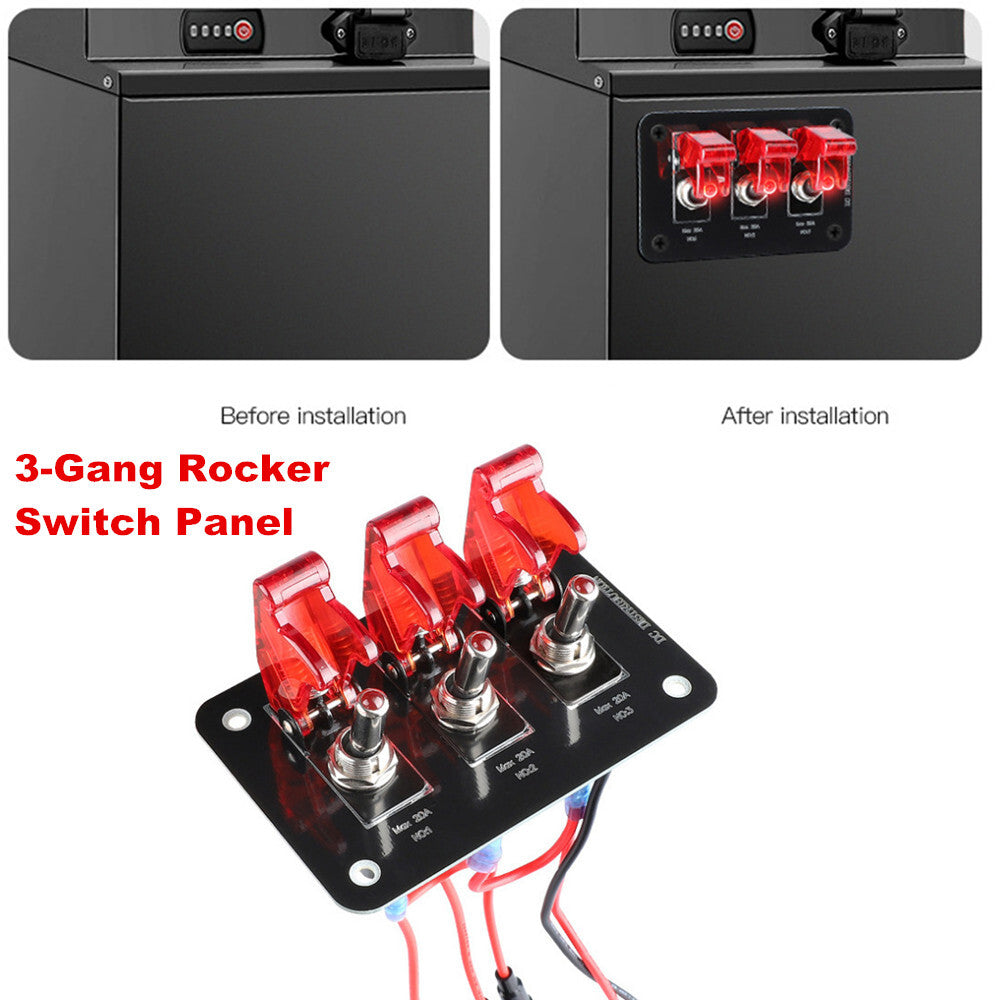 3-Gang ignition switch panel with LED on/off function, suitable for 12V vehicles, ships, and motorhomes. n
