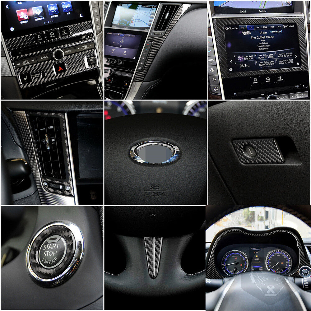 16PCS for Infiniti Q50 Q60 2014-22 Carbon Fiber Dashboard Interior Set Kit Trim