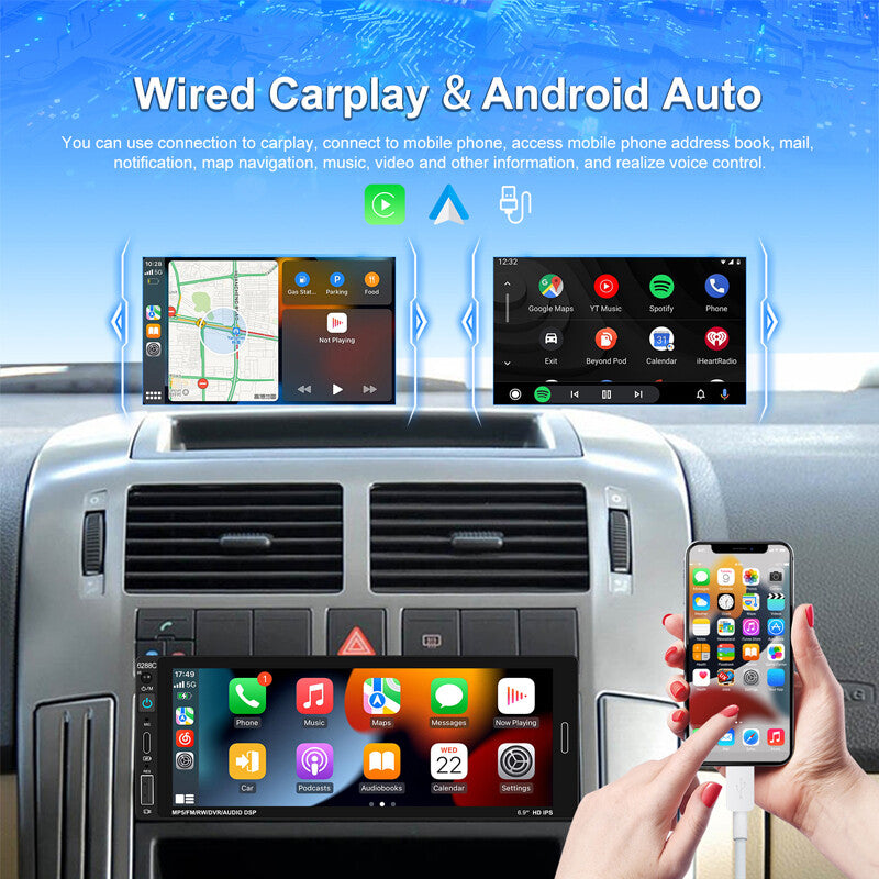6.9-inch Single 1DIN Car Wireless CarPlay Radio Stereo Touch Bluetooth MP5 Player n
