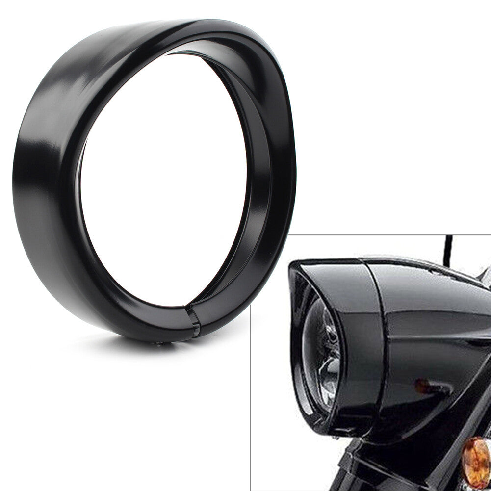 Black 7 Headlight Passing Lights Lamps Trim Ring Bezel Visor Cover for Harley
