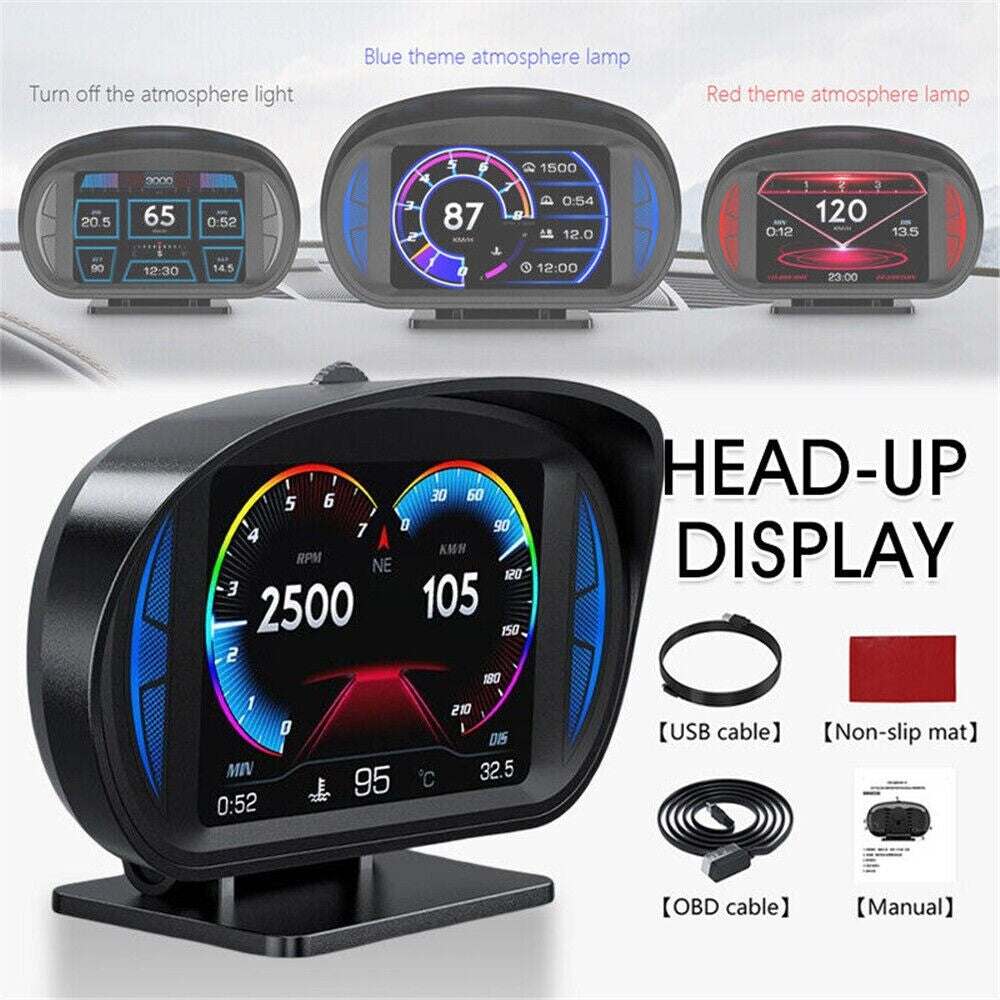 OBD2 Car Head Up Display HUD,GPS Digital Speedometer Overspeed Alarm Slope Meter n