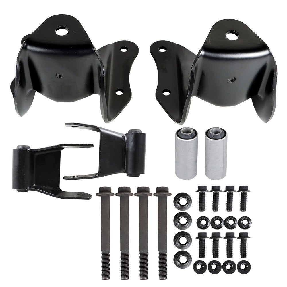 Rear leaf spring rear hook bracket and restraint kit for 80-97 pickups n