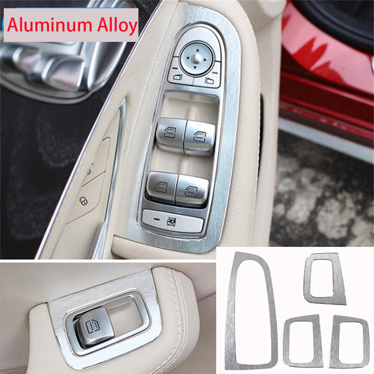 Alloy Silver Window Lift Switch Button Trim for Benz C GLC Class W205 X253 15-19