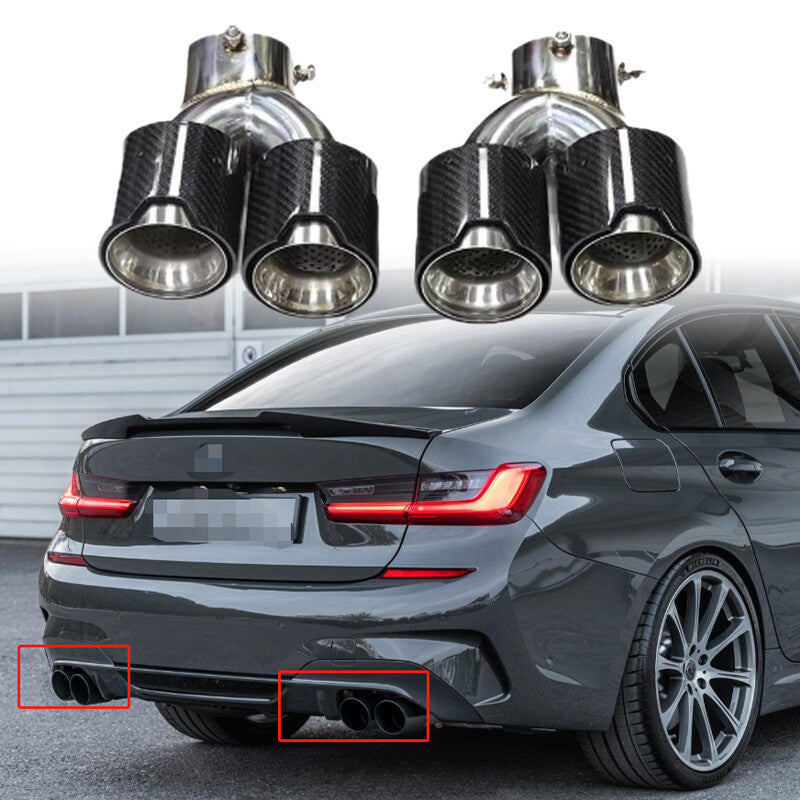 STAINLESS QUAD EXHAUST TIP FINISHERS FOR 2019-25 G20 M340i 330i CARBON FIBER n