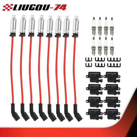 8 Pack Square Ignition Coil and Spark Plug Wires Fit for GMC 48L 53L 60L New - v