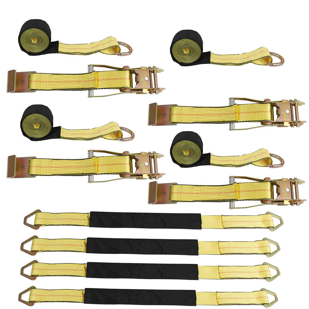 (Pack of 4) 2-inch x 120-inch wheel tie-on heavy-duty flat hooks for car trailers - n