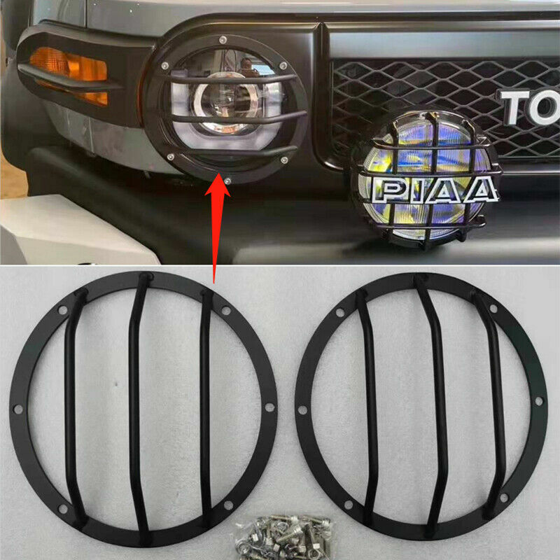 Black Steel Front Headlight Guards Cover Trim for Toyota FJ Cruiser 2006-2021