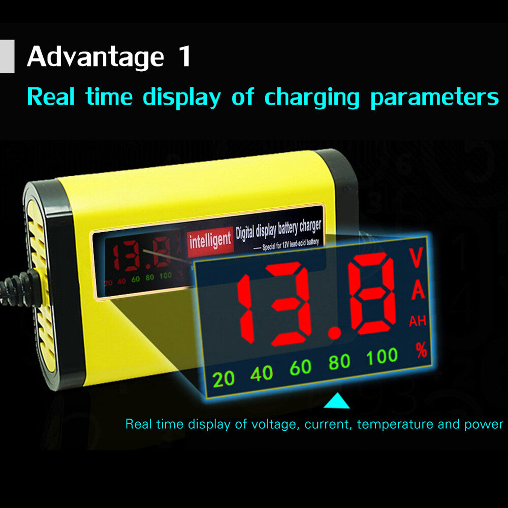 Car Motorcycle Charger 12V 2A Full Automatic 3 Stages Lead Acid AGM GEL S3Q9
