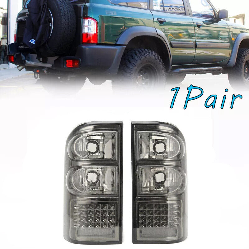 Smoked LED taillights (LH+RH) suitable for Nissan Patrol GU Y61 (1997-2004).