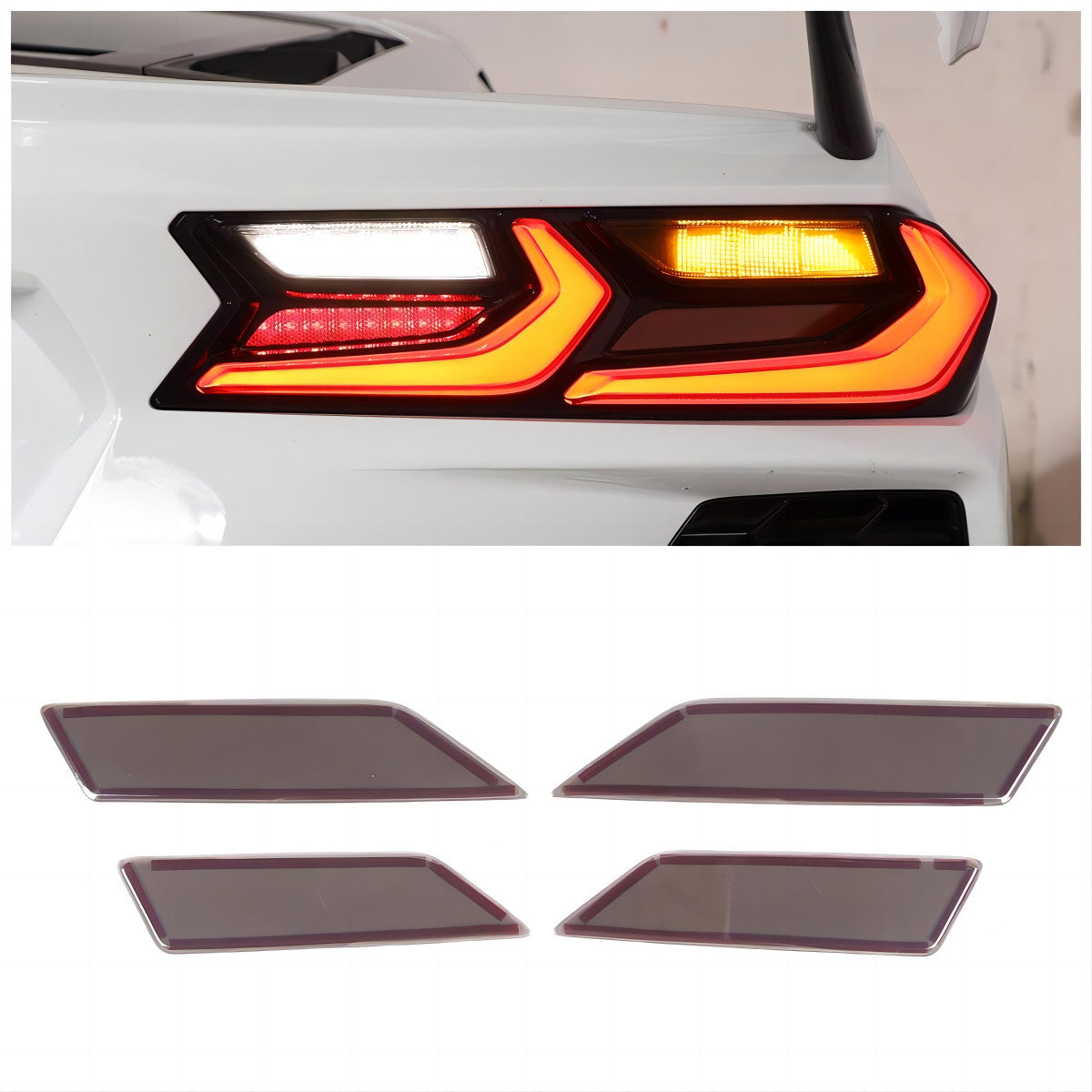 Smoked rear taillight visor kit (4 pieces) suitable for Corvette C8 2020 - 2023 n