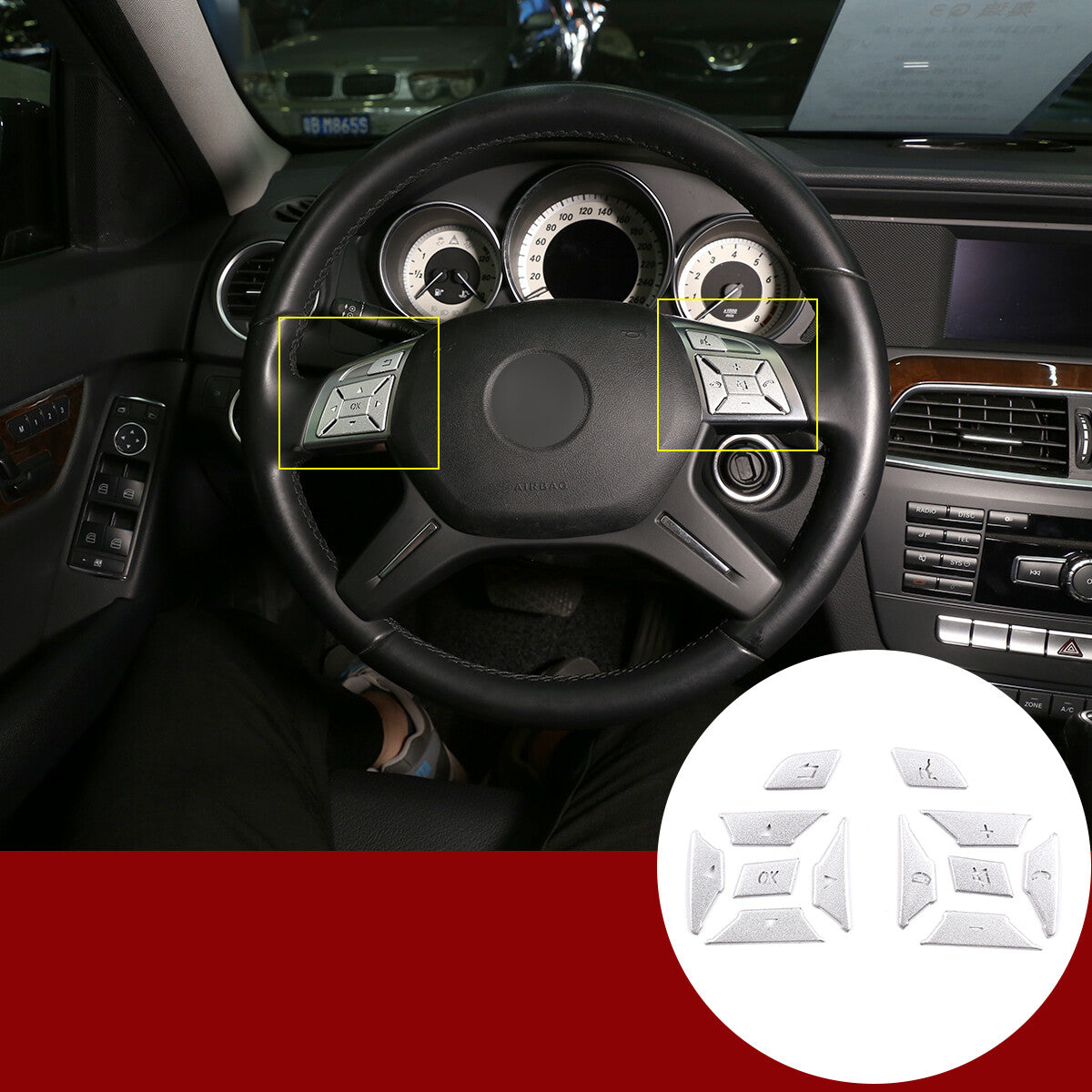 Steering wheel button cover decoration suitable for A, B, C, E, CLA, GLA, ML, GL, CLS, GLK, SL-Class. n