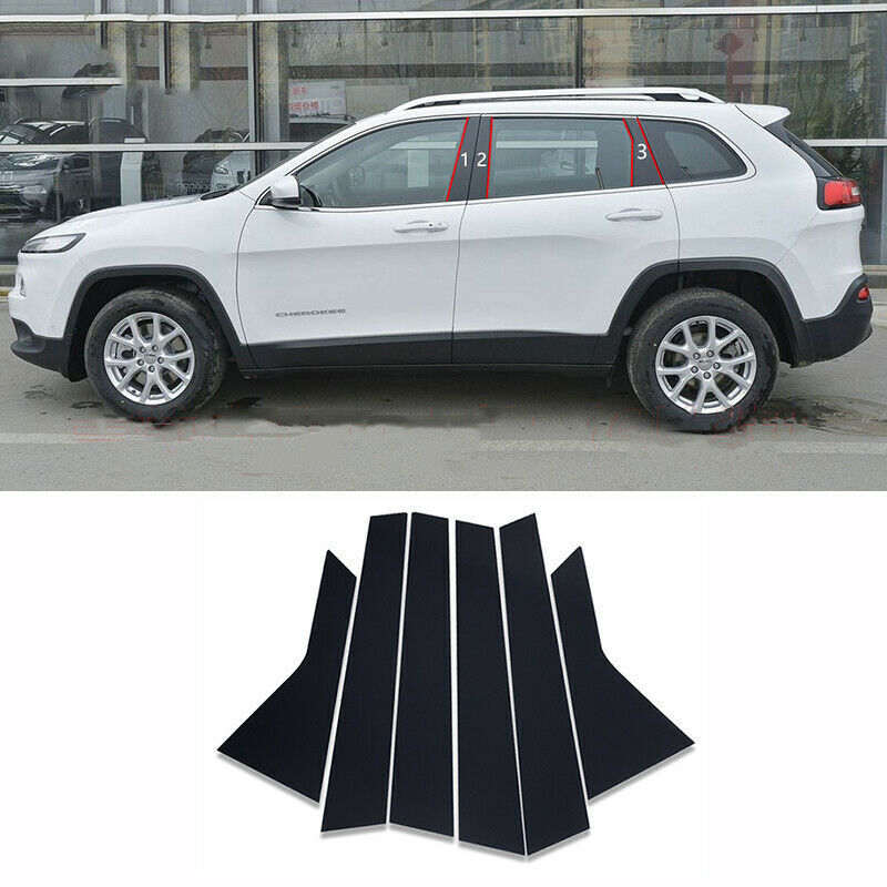 6P Black Pillar Post Trim for Jeep Cherokee 2014-2020 Set Door Cover Piano Decor