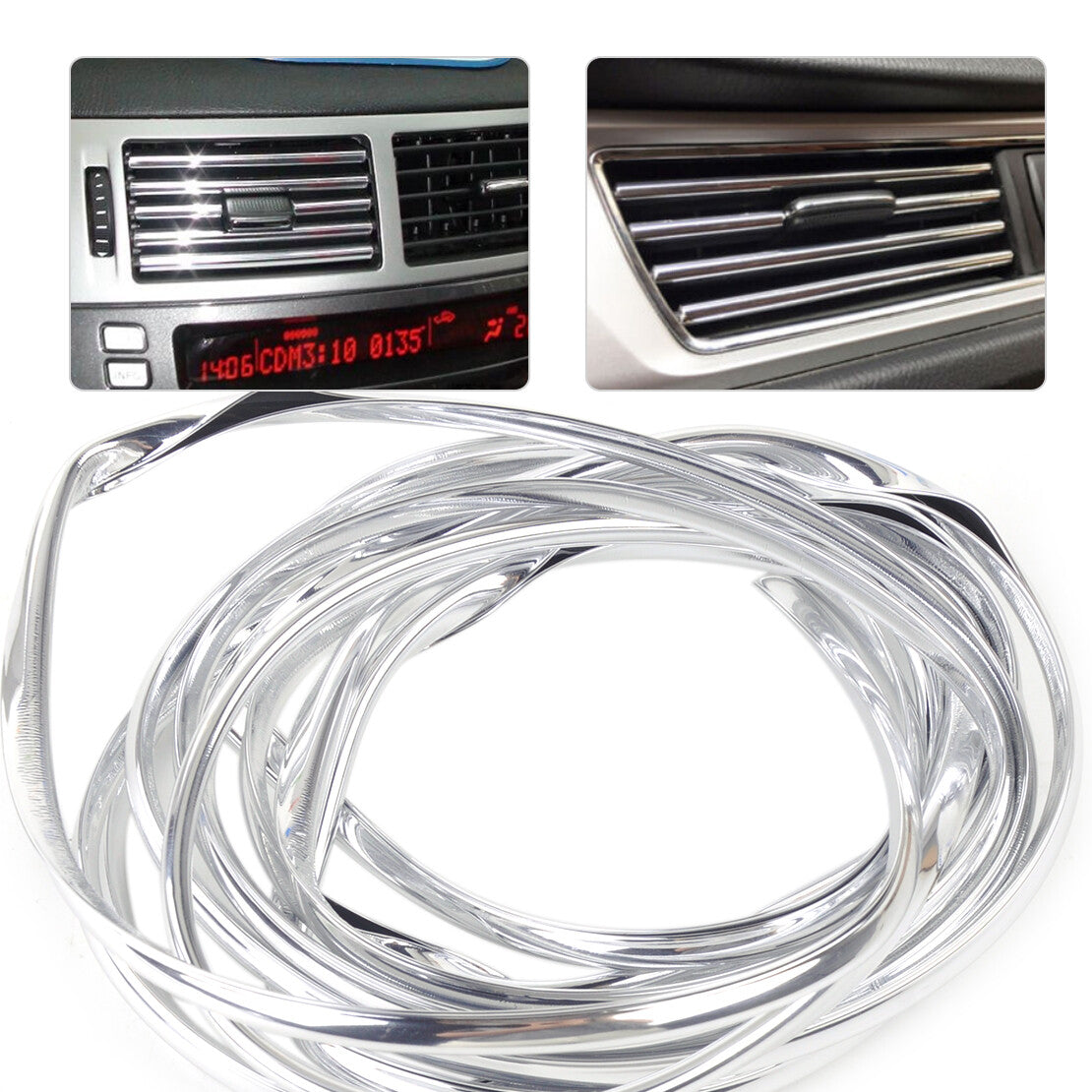 4M Car Chrome Plated Air Conditioner Strip Bumper Edge Vent Grille Cover Trim zb