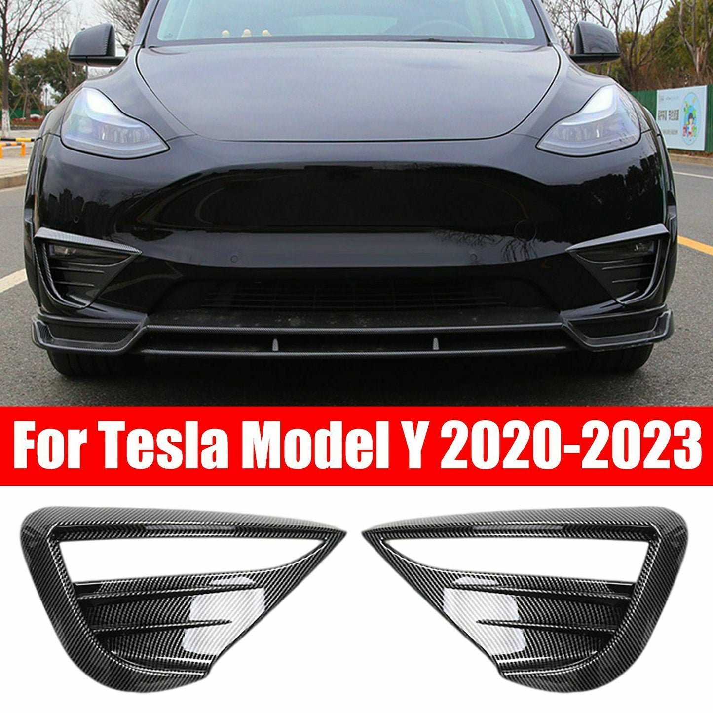 Carbon Fiber Front bumper Fog Light Spoiler Cover Trim for Tesla for Model Y 2020-23