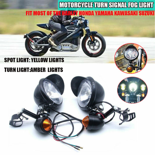 Motorcycle Driving Spot Lights Fog Lamp Turn Signal +Bar for Harley for Honda Cafe