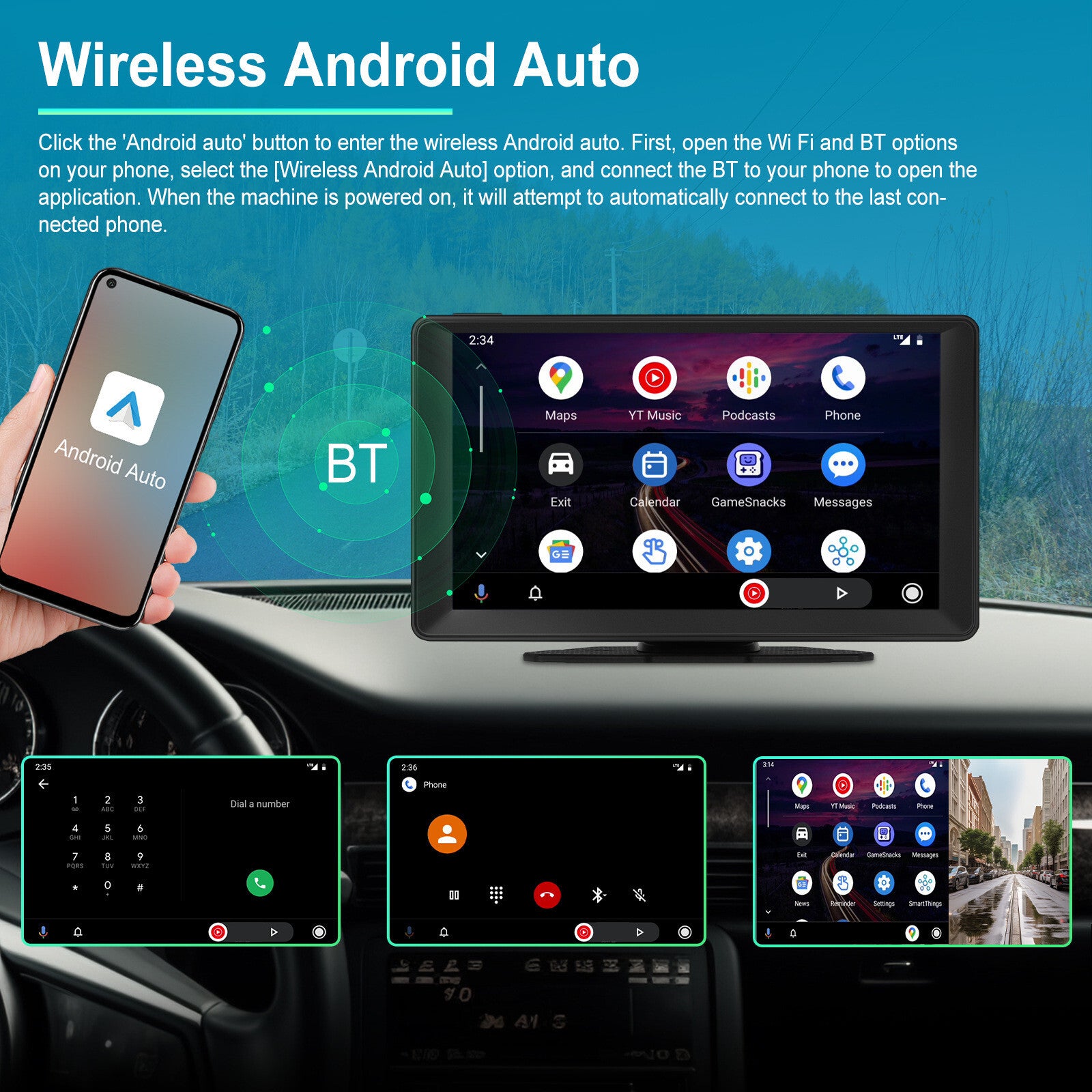 9in Portable Car Radio Monitor Dash Cam Bluetooth Player For Carplay Mirror Link