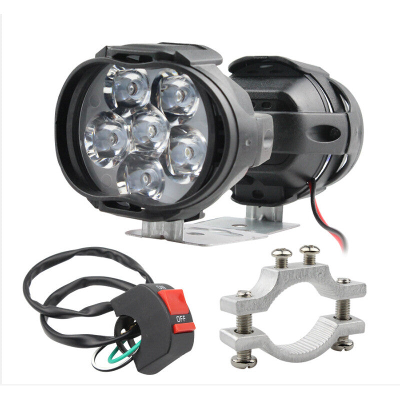 2-Pack 6-LED Motorcycle Auxiliary Headlights, White Spotlights, with Switch and Bracket n