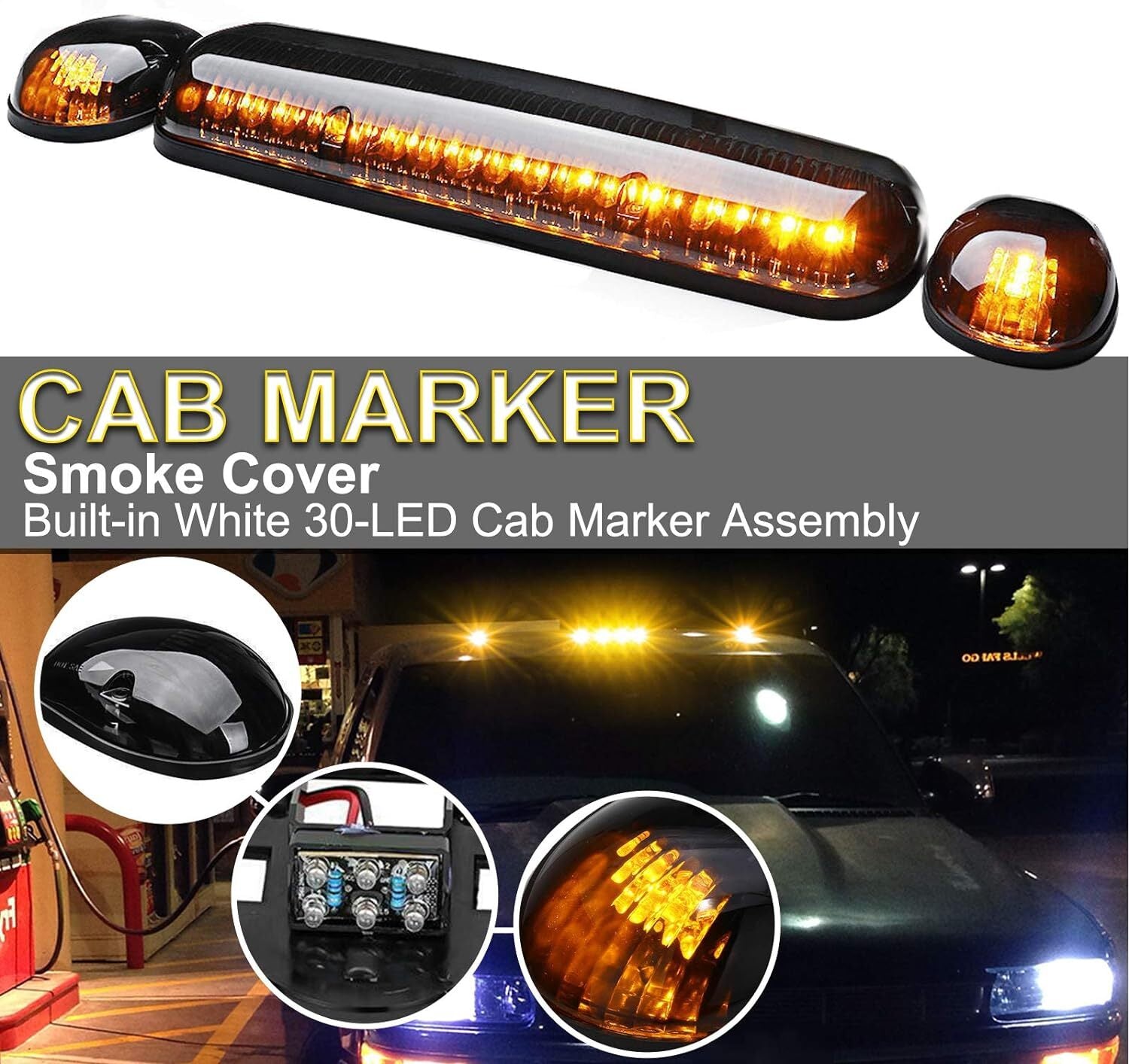 3-pack amber LED cab roof marker lights for 2002-2007 for GMC for Sierra 1500 n