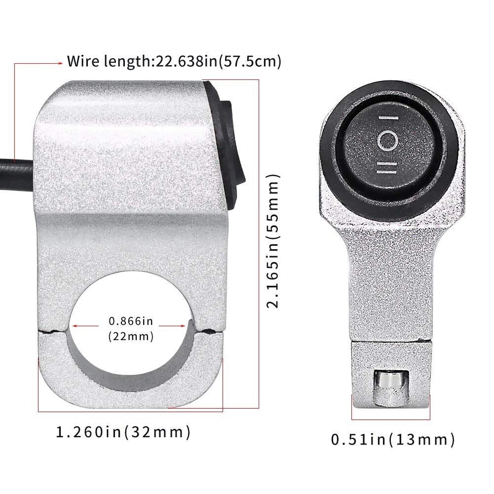 7/8 Inch Motorcycle ATV 12 V Handlebar Light Switch, 3 Positions On/Off/One