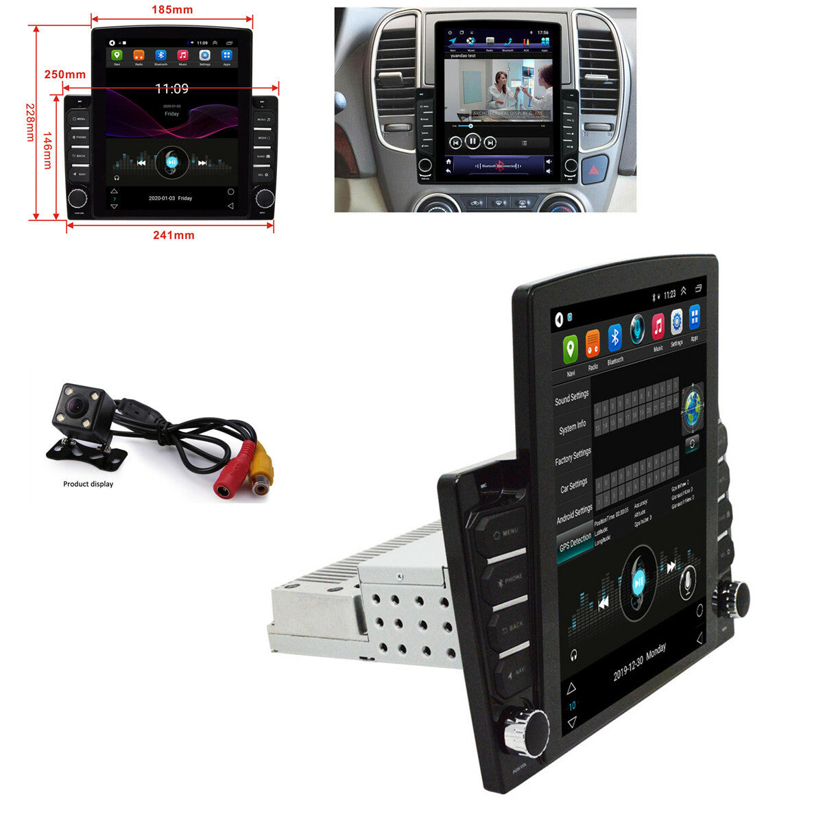 10.1in 1DIN Android8.1 Car MP5 Player Radio GPS Wifi Audio Stereo 2+32G W/Camera