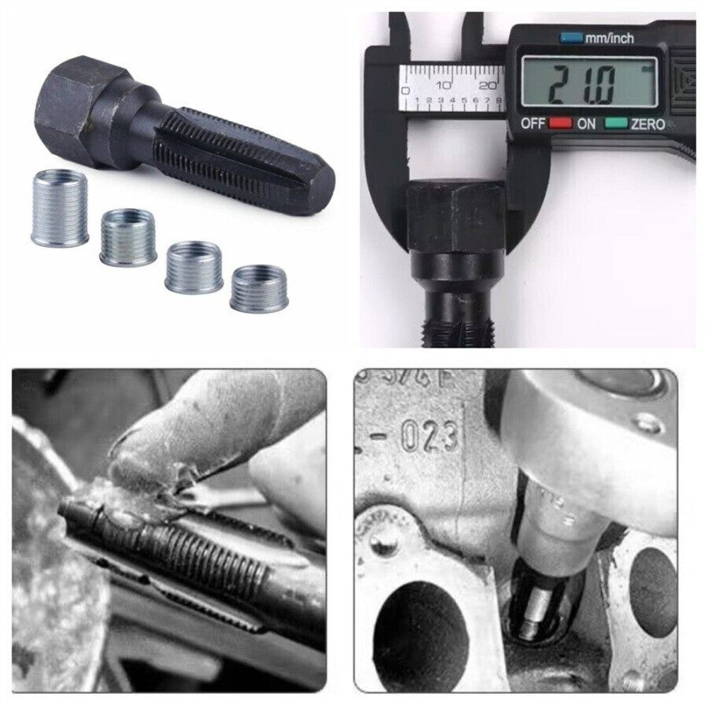 M14 1.25 Spark Plug Rethread Thread Repair Set Helicoil Reamer Tap w/ 4 Inserts n