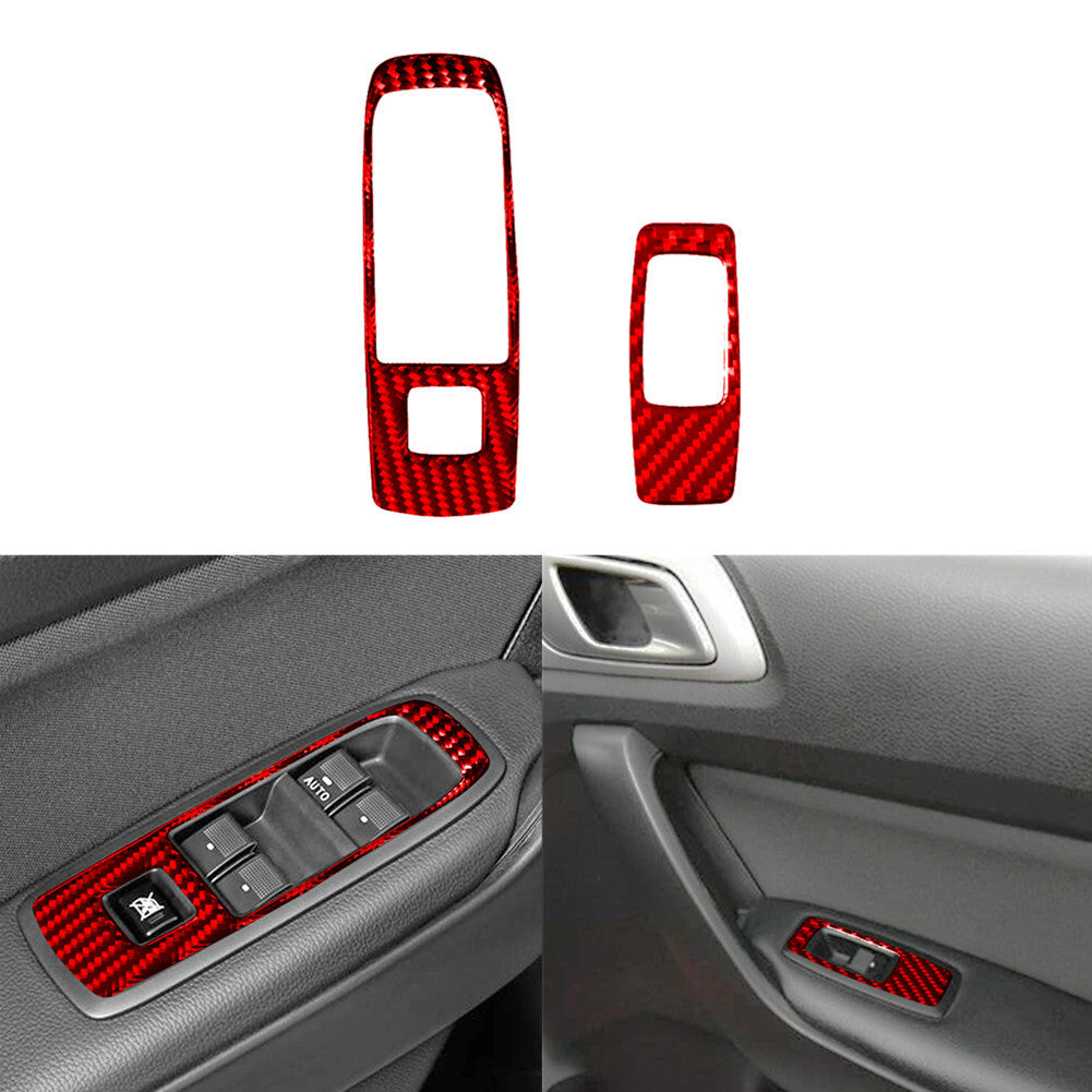 2 Red For 370Z 2009-2020 Carbon Fiber Multimedia Button Frame Cover Trim v