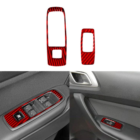 2 Red For 370Z 2009-2020 Carbon Fiber Multimedia Button Frame Cover Trim v