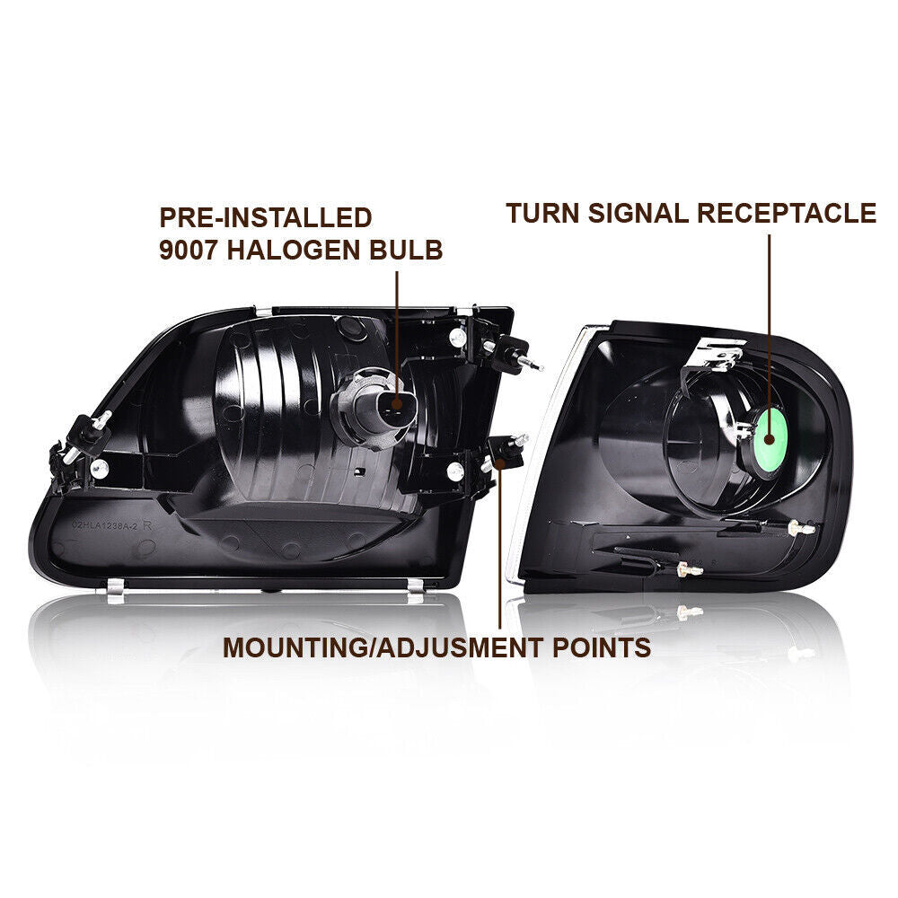 A pair of transparent headlights with corner lights suitable for 97-03 for F150 99-02 Expedition- v