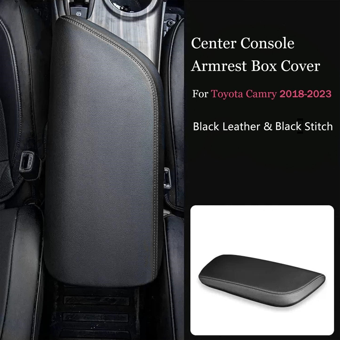 Suitable for Camry 2018 - 2023. Black needle leather console cover/armrest cover. n