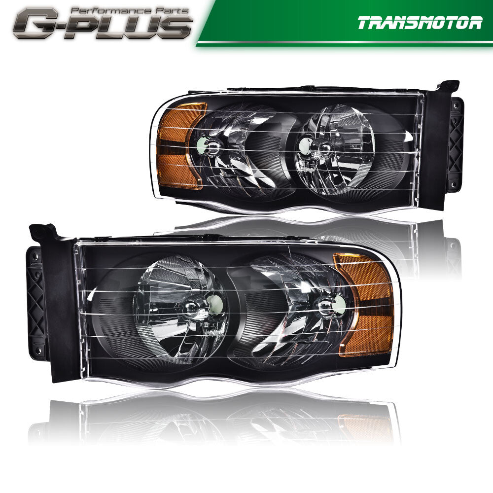 Suitable for 02-05 for Dodge for Ram 1500 2500 3500 black shell headlight left and right lights - v