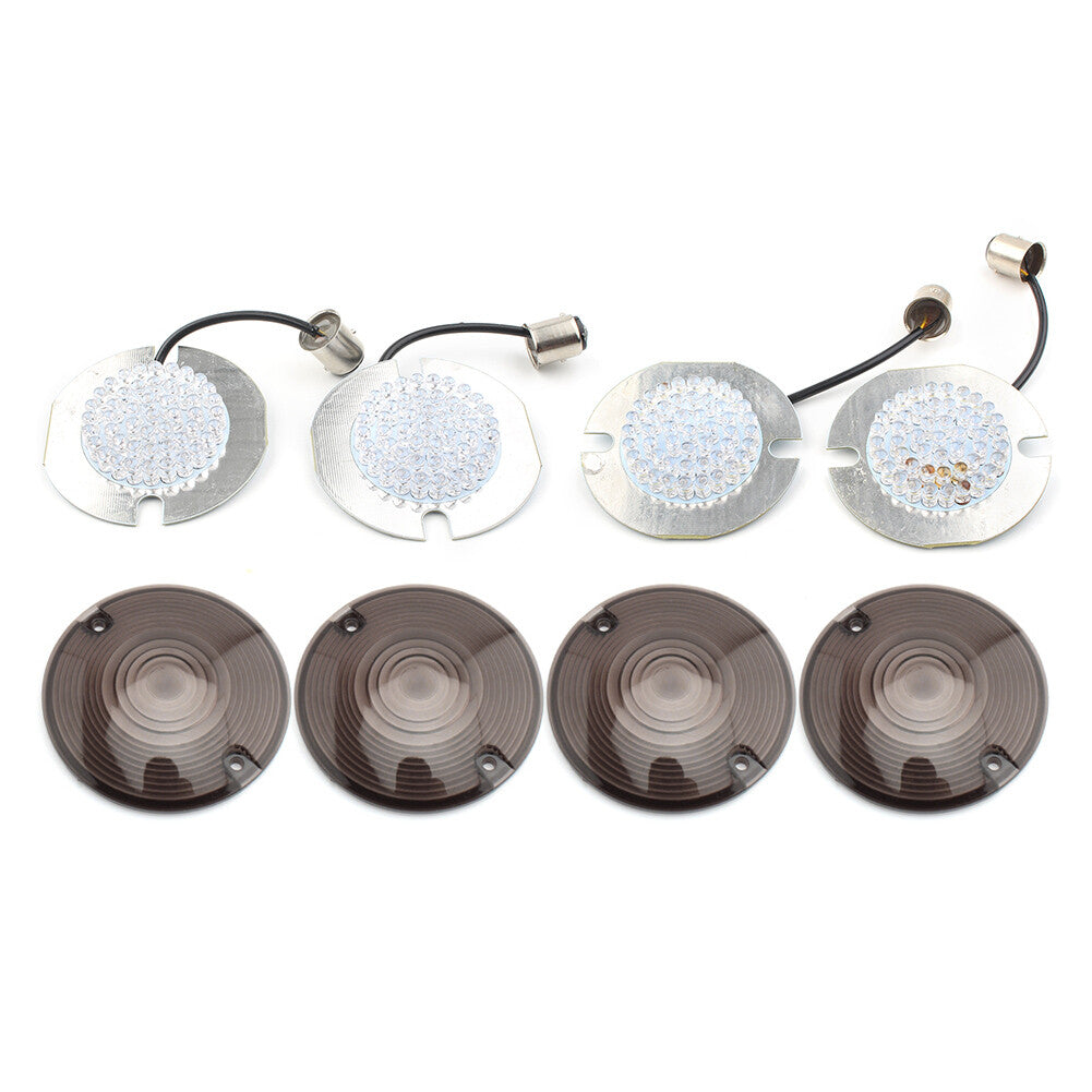 1157 Front Rear LED Turn Signals Smoked Lens Light Cover Fit for Harley Road King Q