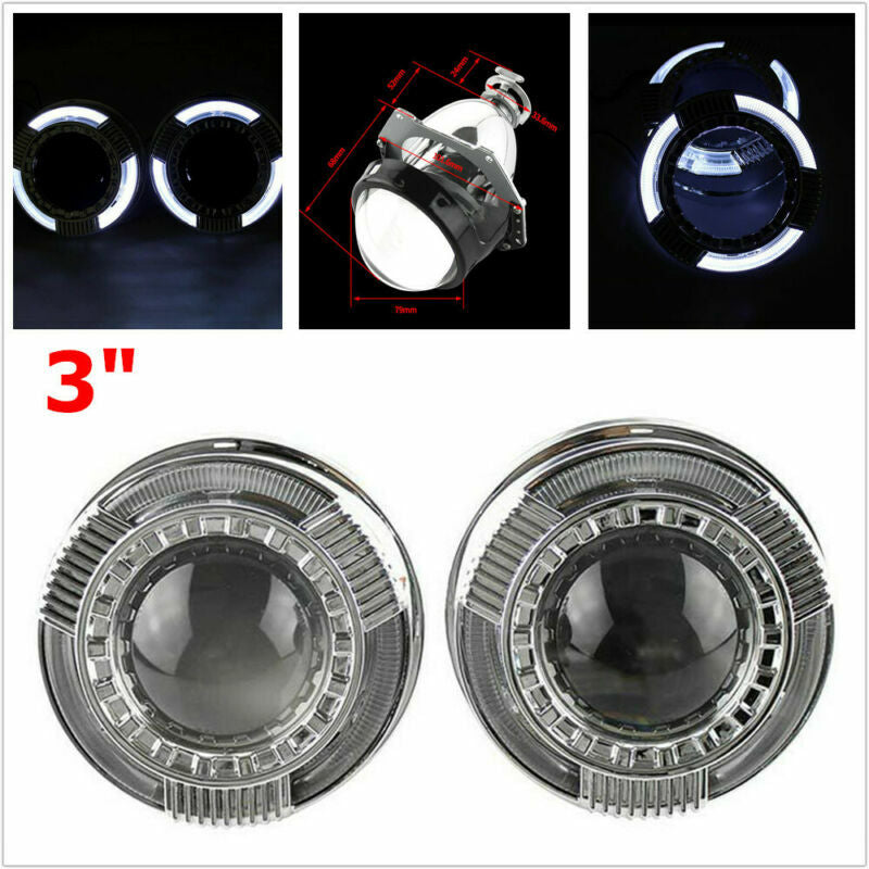 3 Car Round LED Light Angel Eye Projector Lens Headlight with Cover Devil/Demon - n