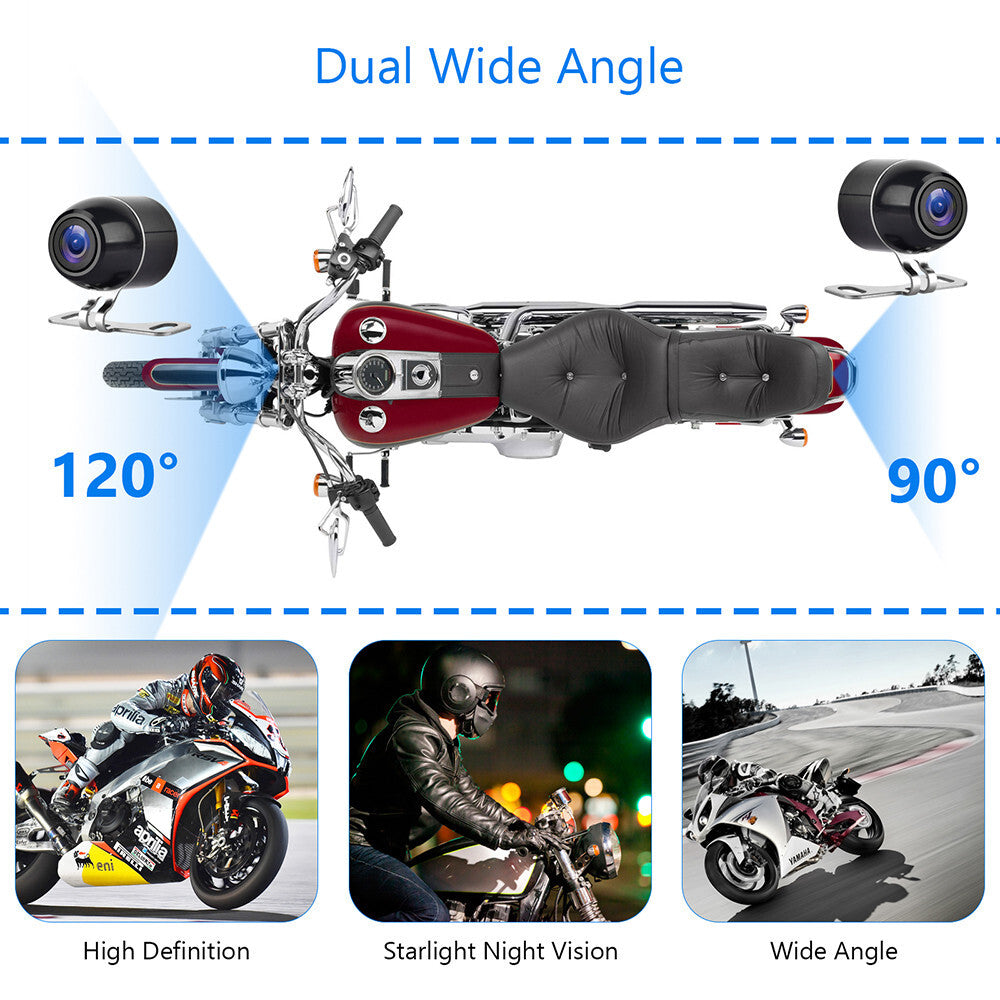 Waterproof Motorcycle DVR Dash Cam Front Rear Dual Lens Recorder Night Vision Q