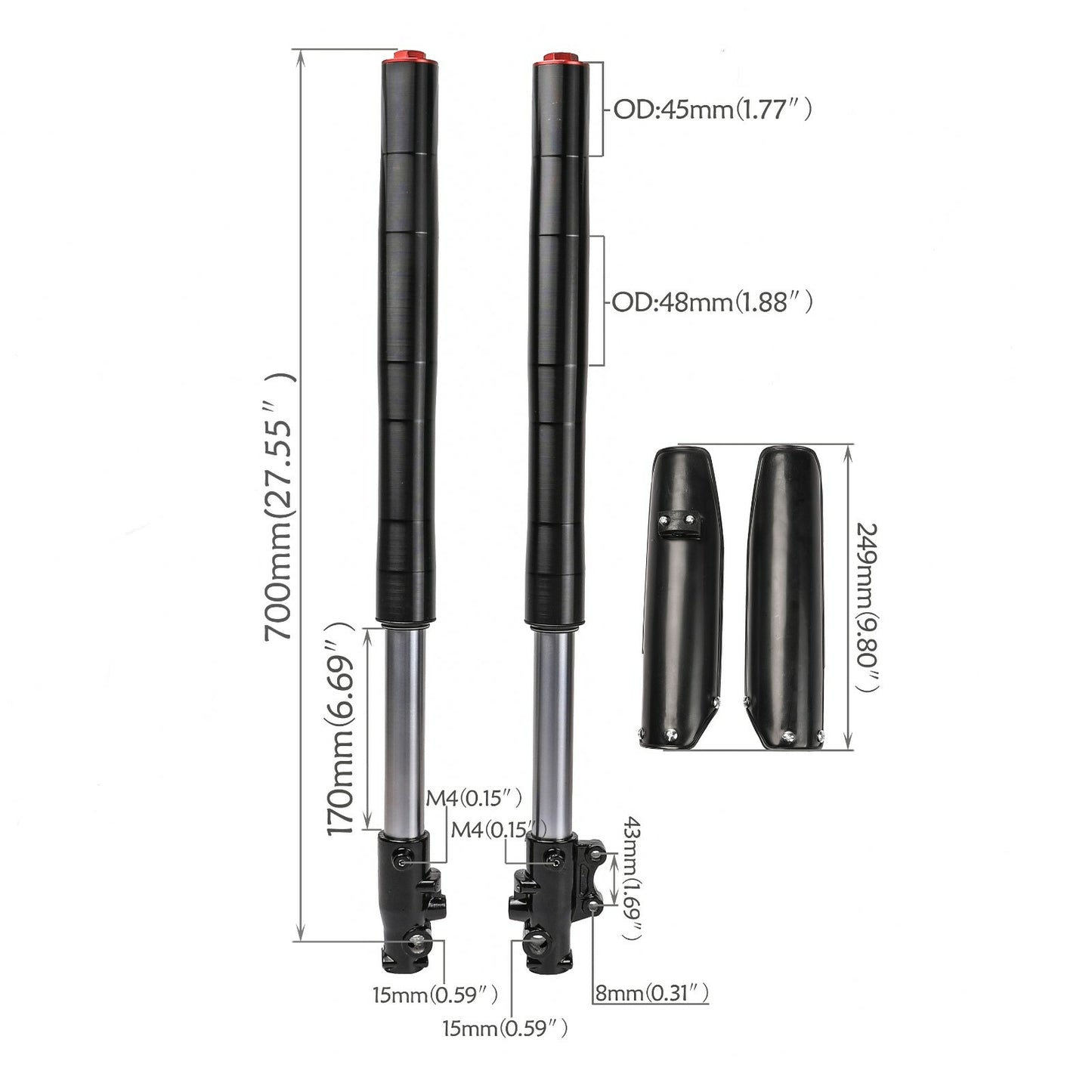 Upside-down 45/48mm three-tree fork suitable for Dirt Pit bikes Apollo 125cc and 150cc.