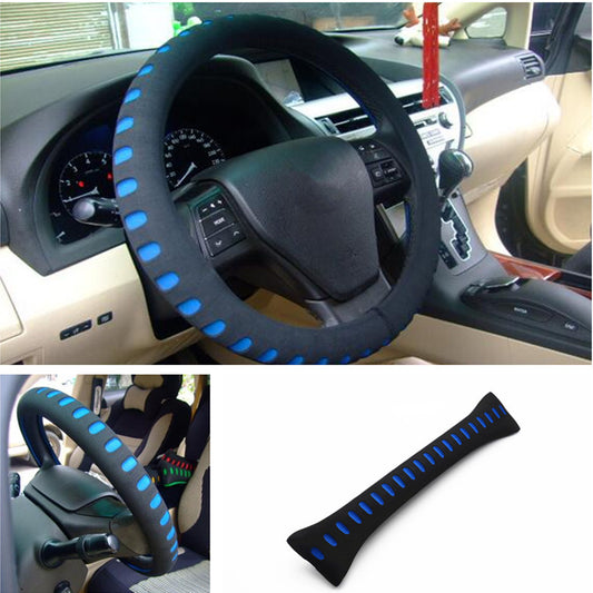 Auto BlackBlue Sport Steering Wheel Grip Cover Soft EVA Diameter 38cm Universal