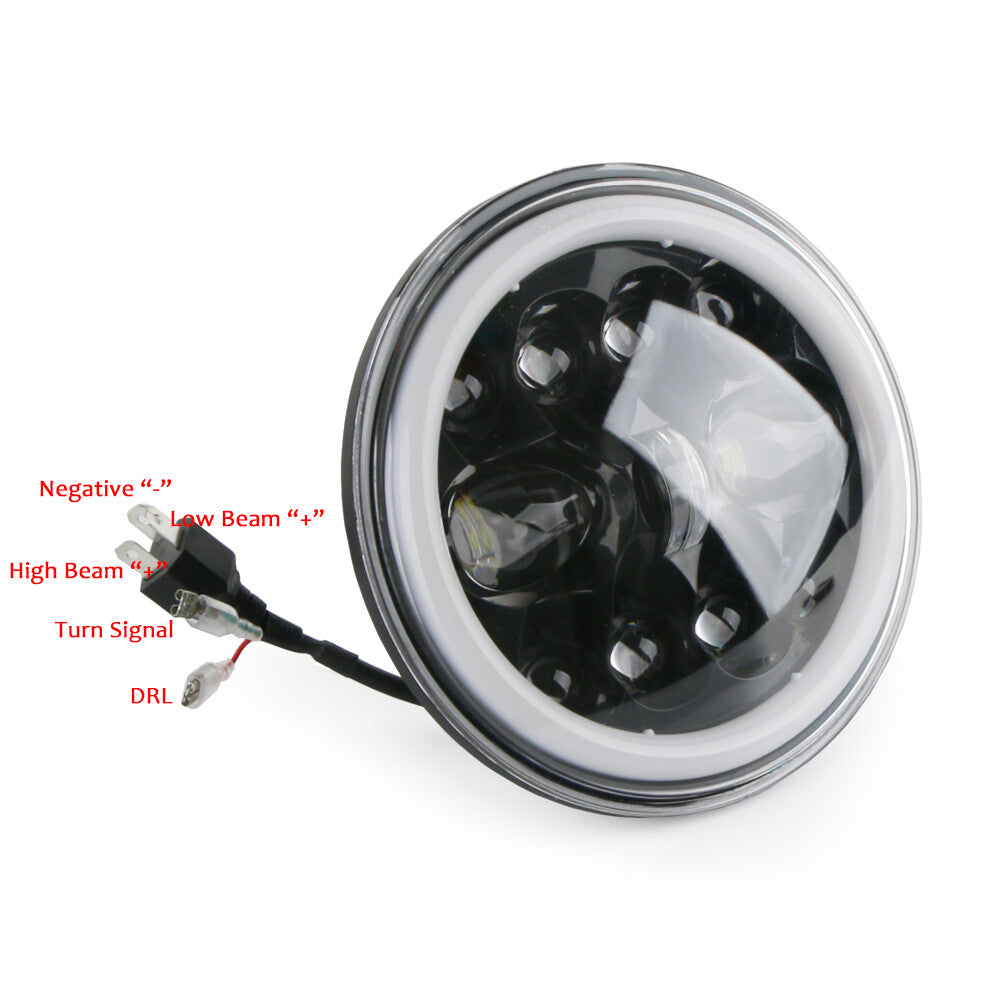 7-inch LED headlights with angel eyes (high/low) suitable for Harley-Davidson , for Honda , and for Yamaha motorcycles.