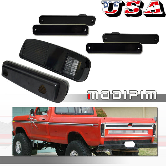 4-piece side marker lights + 2-piece taillight smoked housing for 1973-1979 for Ford trucks.